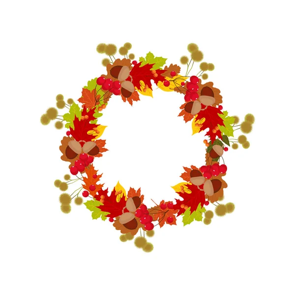 Autumnal Frame Wreath Autumn Leaves Fall Leaves Vector Illustration — Stock Vector