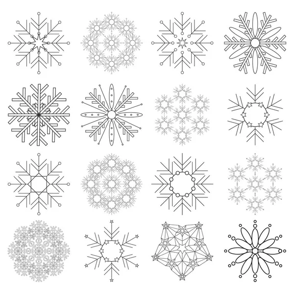 可爱的雪花在白色背景上被隔离 扁平的雪线 轮廓轮廓 圣诞节横幅和卡片的好元素新年装饰品 — 图库矢量图片