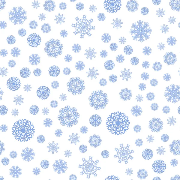无缝的冬天背景与蓝色雪花在白色背景 — 图库矢量图片