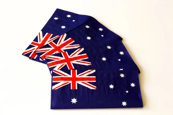 Cuatro Servilletas Bandera Australiana Sobre Una Superficie Blanca —  Fotos de Stock