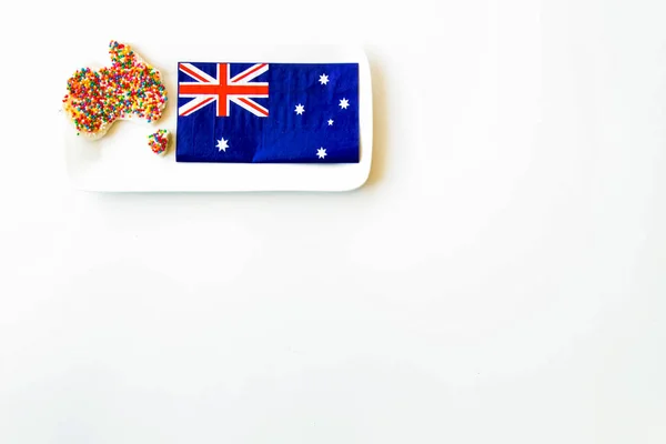 Pan Hadas Cortado Forma Australia Con Una Servilleta Bandera Australiana —  Fotos de Stock