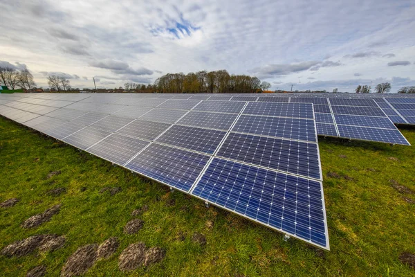 Sonnenkollektoren Einer Photovoltaikanlage Auf Einer Wiese Deutschland — Stockfoto