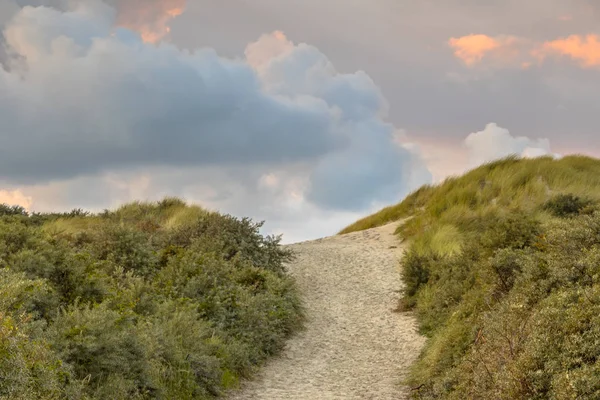 Bijhouden Van Throug Duinen Naar Het Strand Met Wolken Provincie — Stockfoto