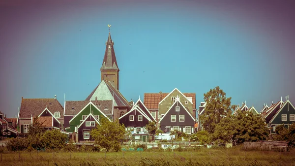 Village Hollandais Traditionnel Avec Maisons Colorées Église Sur Île Marken — Photo
