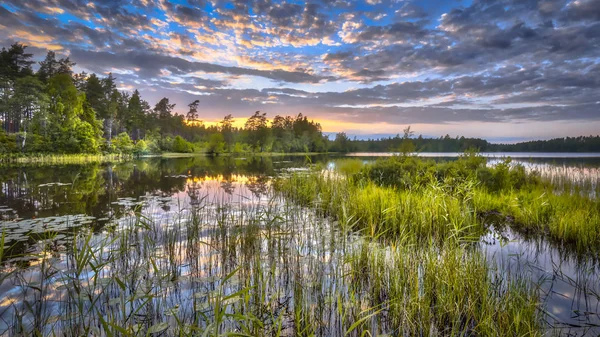 Tramonto Sul Lago Nordvattnet Nella Riserva Naturale Hokensas Vastergotland Svezia — Foto Stock