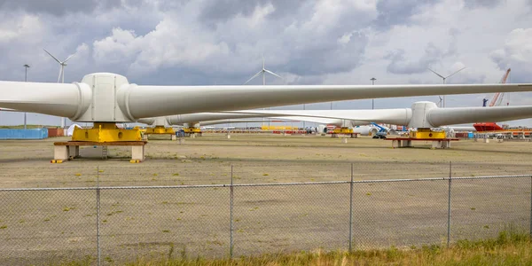 Giant Rotors Wind Turbine Windmill Assambly Site Build Windfarms Sea — Stock Photo, Image