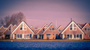 Terherne, Friesland vintage renkleri Gölü Sneekermeer Waterfront Village resort tatil
