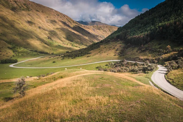 Route Sinueuse Parfaite Travers Campagne Néo Zélandaise Près Queenstown Otago — Photo