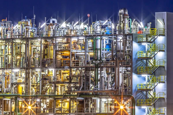 Heavy Chemical Industrial Plant Night Cena Com Detalhes Mazework Tubos — Fotografia de Stock
