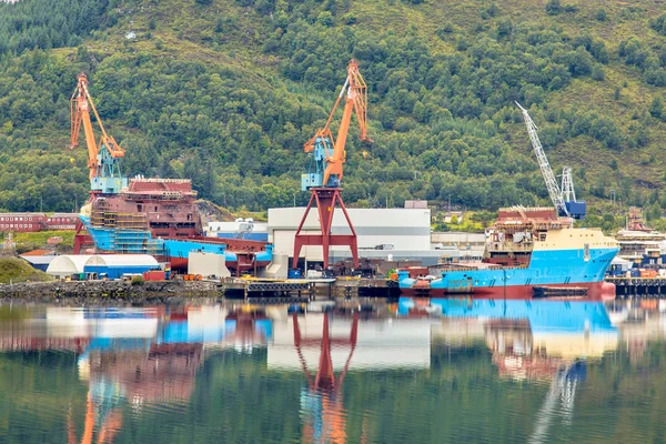 Ship Building Two Modern Anchor Handling Supply Vessels Being Built Royalty Free Stock Images