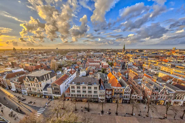 Luftaufnahme Über Die Altstadt Von Groningen Unter Untergehender Sonne — Stockfoto