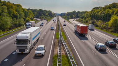 Sağ yan akşam motorlu trafik A12 otoyolu. Bir Hollanda Bussiest Karayolları