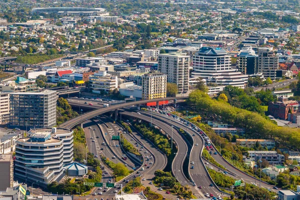 Vista Aérea Principal Intersección Tráfico Autopista Norte Ciudad Auckland Distrito —  Fotos de Stock