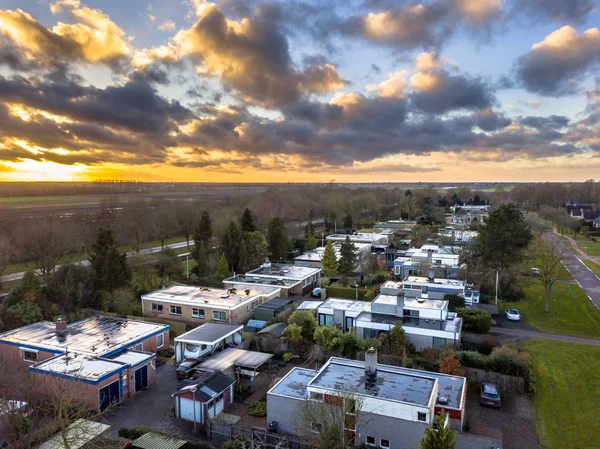 Aerial View Flat Roof Bungalow Houses Residential Area Dutch Countryside — Stock Photo, Image