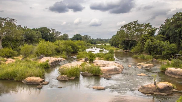Panorama Cruzamento Rio Sabie Perto Acampamento Skukuza Parque Nacional Kruger — Fotografia de Stock