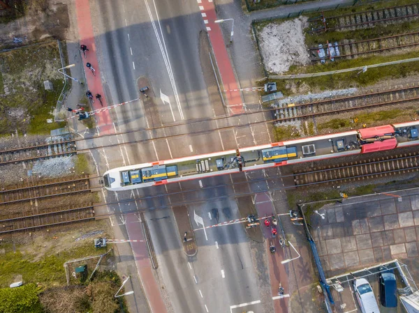 Railroad Crossing Street Aerial Groningen City Netherlands — Stock Photo, Image