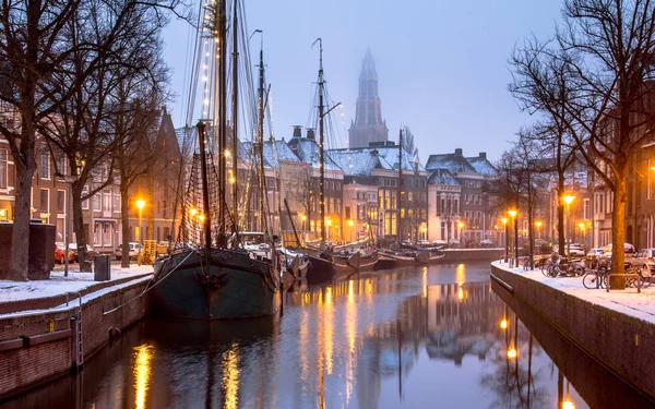 Hoge Der Quay Winterwelvaart Festivali Groningen City Kar Kaplı Tarihi — Stok fotoğraf