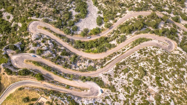 Vue Aérienne Haut Vers Bas Route Virage Hairbpin Cévennes Occitanie — Photo