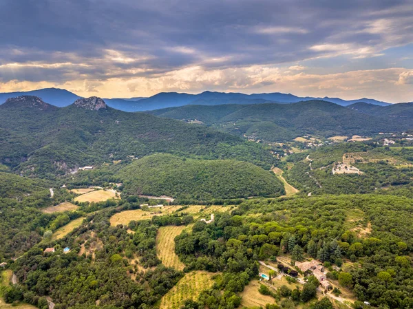 Aerial Krajobraz Sceny Parku Narodowym Cevennes Pobliżu Monoblet Południowej Francji — Zdjęcie stockowe