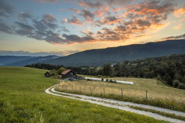 Haute savoie, Fransa Fransız Alpleri'nde tarım çayır üzerinde göster
