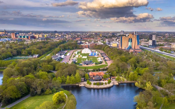 Luchtfoto Van Groningen Stad Skyline Vanaf Het Stadspark Met Festival — Stockfoto