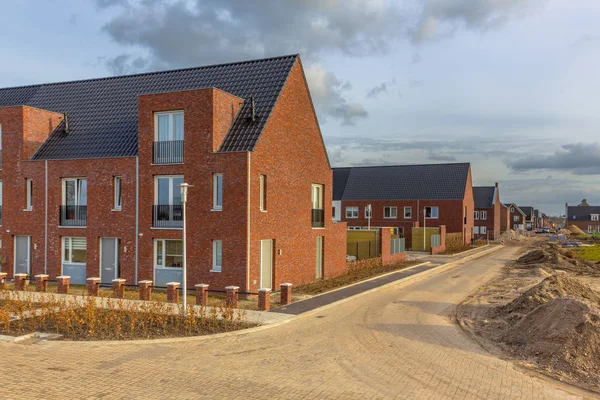 Newly Built Houses Modern Street Building Site Suburb City Netherlands — Stock Photo, Image