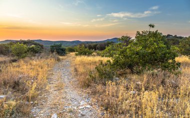 Cevennes 'de tepenin üzerinde yürüyüş parkuru