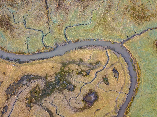 Aerial view of tidal marshland — Stock Photo, Image