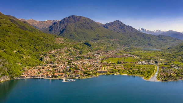 Vue Aérienne Ville Porlezza Sur Rive Lac Lugano Avec Les — Photo