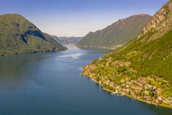 Vue Aérienne Lac Lugano Partir Porlezza Cima Lombardie Italie — Photo