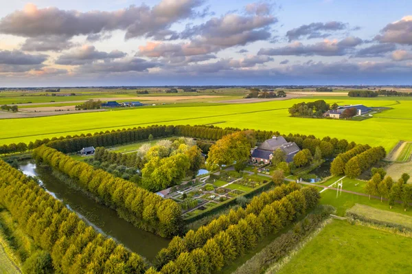 Vue Aérienne Domaine Immobilier Dans Paysage Agricole Groningue Pays Bas — Photo