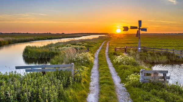 Aerial View American Windmill Sunset Dutch Rural Landscape Jisp Noord — ストック写真