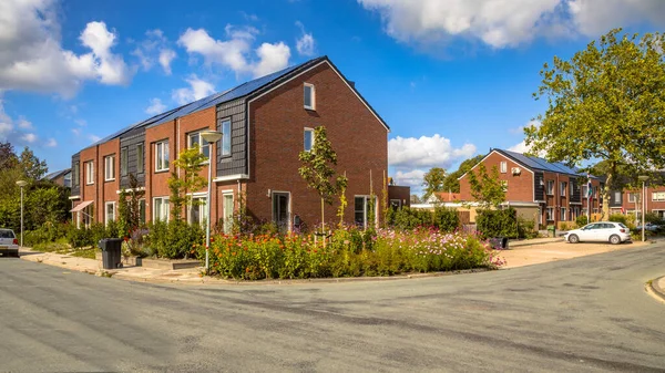 Straßenlandschaft Mit Modernen Häusern Und Blumen Einer Holländischen Stadt Niederlande — Stockfoto