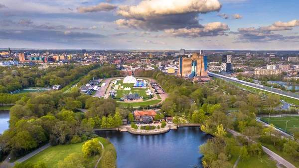 Luchtfoto Van Groningen Stad Skyline Vanaf Het Stadspark Met Festival — Stockfoto