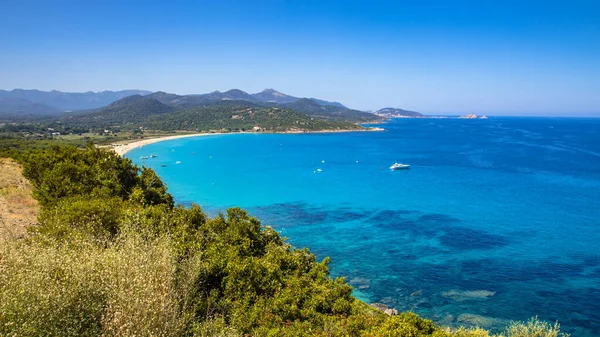 View Losari Beach North East Coast Corsica Island Ile Rousse Stock Picture