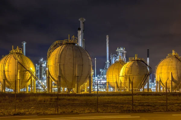 Industrial Landscape Harbor Quay Loading Cranes Night Europoort Maasvlakte Port — Stock Photo, Image