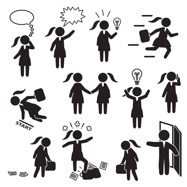 Businesswoman Woman Working Business Icon Set Vector — Stock Vector