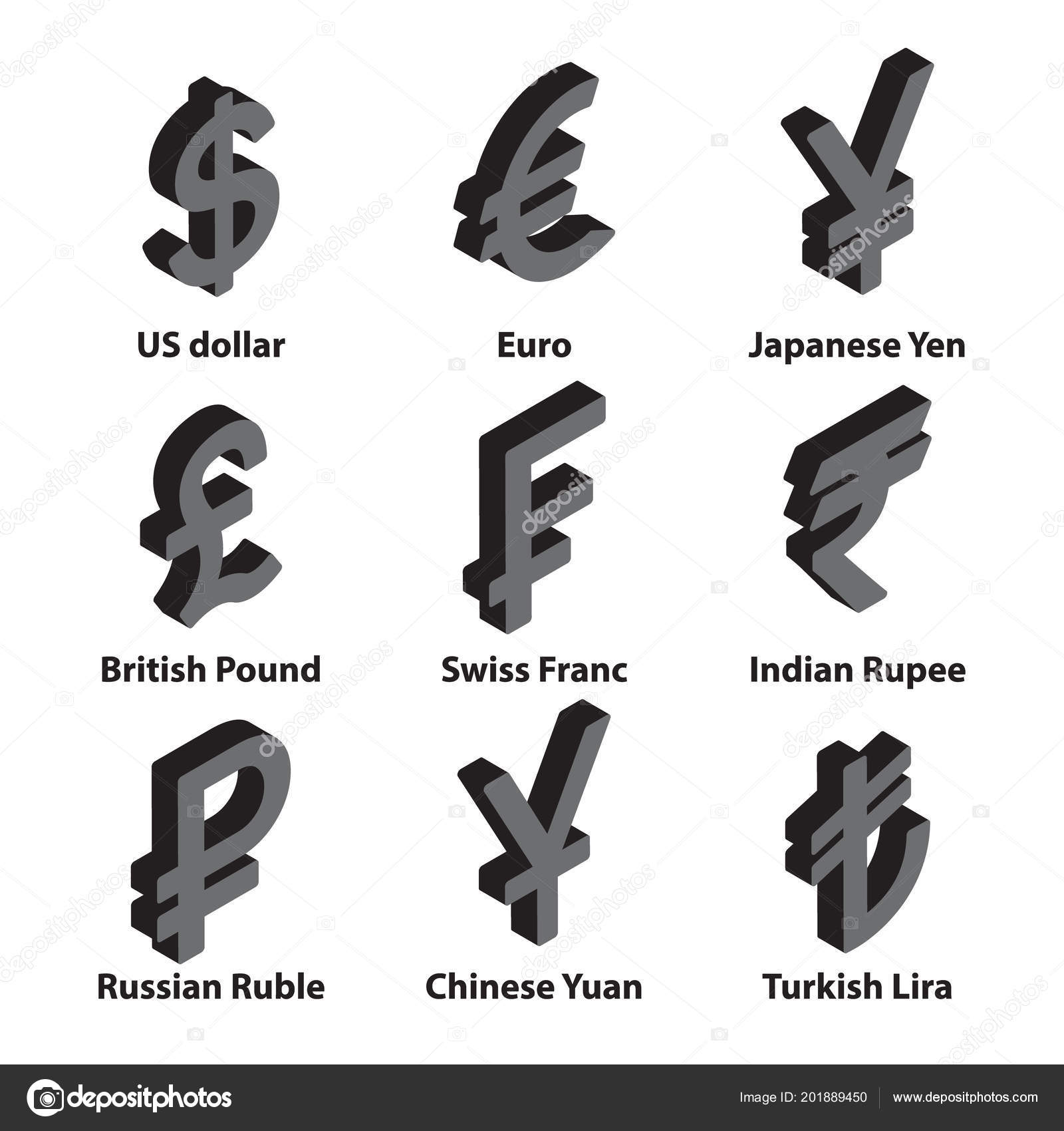 货币等距符号图标设置人民币瑞士法郎印度卢比和英镑图库矢量图©KenshiDesign 201889450