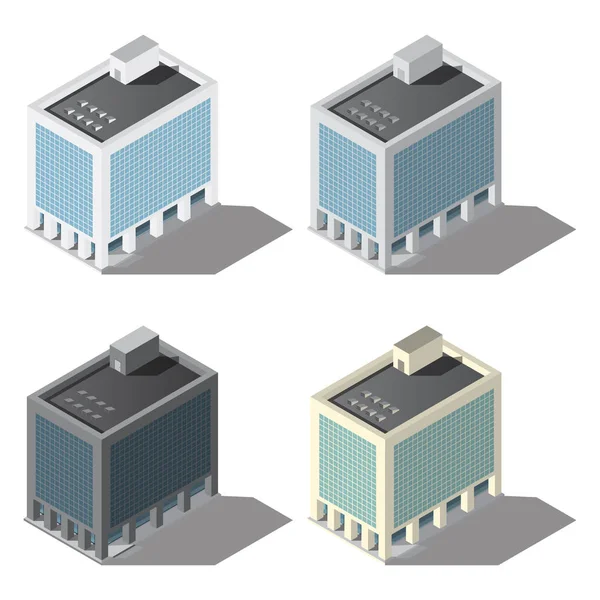 Isometric Buildings Set Vector Illustration — Stock Vector