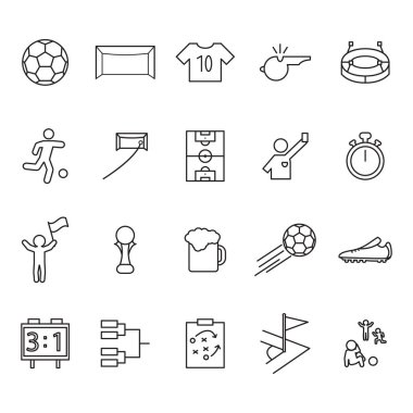 Futbol ya da futbol ince çizgi Icon set. Anahat vector Icons set.