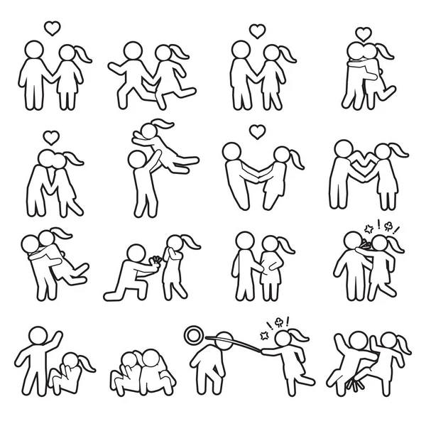 Sevgi ve çift ince çizgi Icon set. Aşk anahat simgesini ayarla. Vektör.