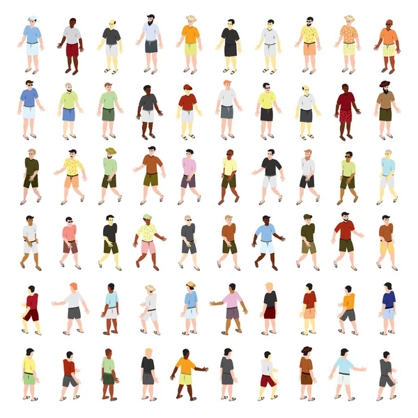 Isometric Vector People Set Summer Dressed People Flip Flops Icon — Stock Vector