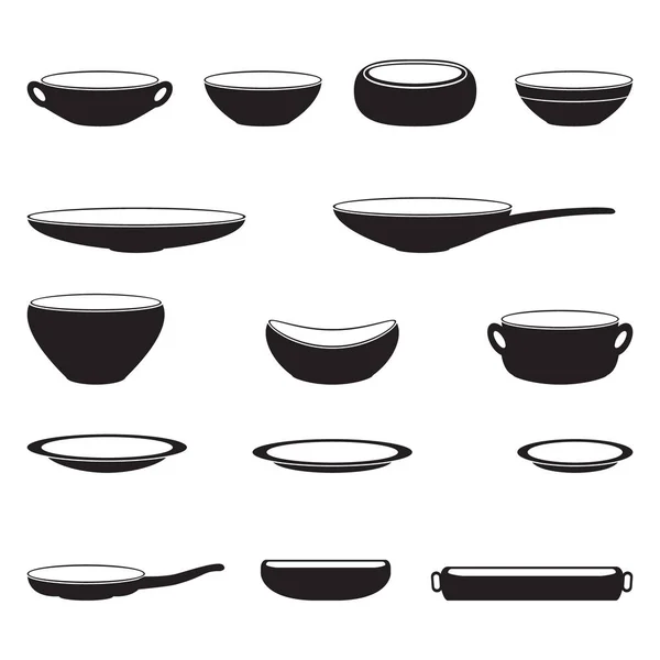 Набір Векторних Мисок Горщиків Посуду Векторні Ілюстрації — стоковий вектор
