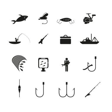 Balık tutma Icons set. Vektör.