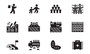 Mülteci ve geçiş Icon set. Vektör.