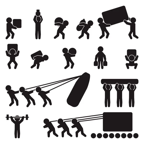 People Icon Set People Carrying Lifting Heavy Load Vector — Stock Vector