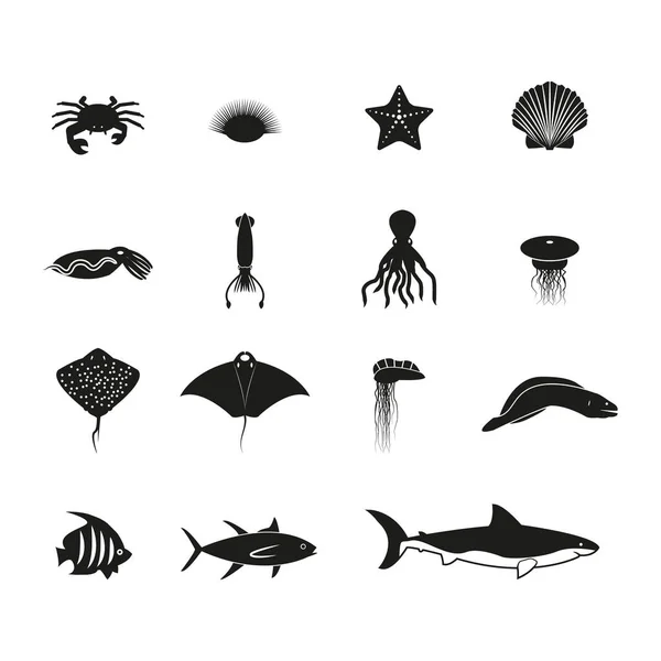 Marine Life Icons Vector — Stock Vector