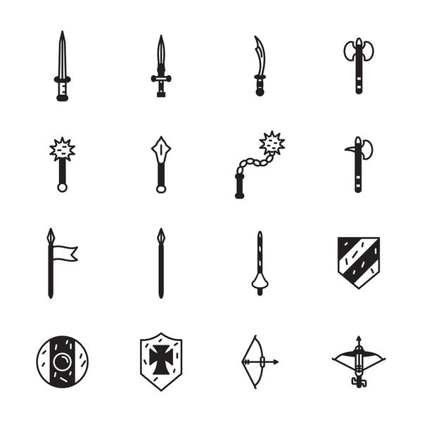 Conjunto Iconos Armas Medievales Vector — Vector de stock