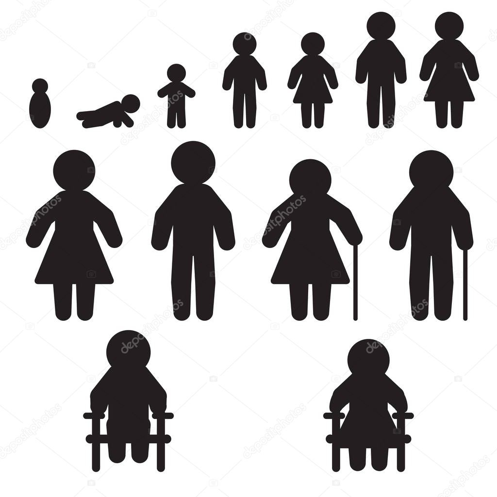 Family icon set. People of various age. Children, Adults and Elders included. Vector.