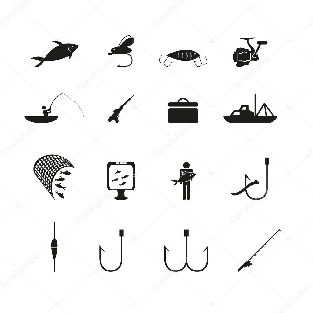 Fishing icons set. Vector.